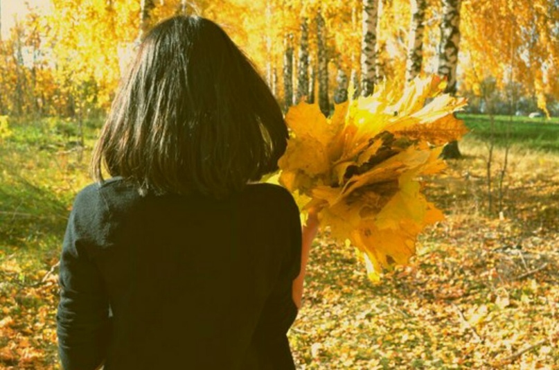 Фото Осень Девушка Со Спины Брюнетка